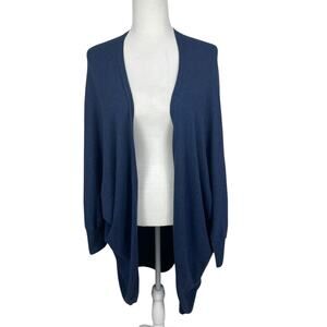 Mer Sea Cotton Cashmere Open Front Cardigan Blue OS Oversized Dolman Draped